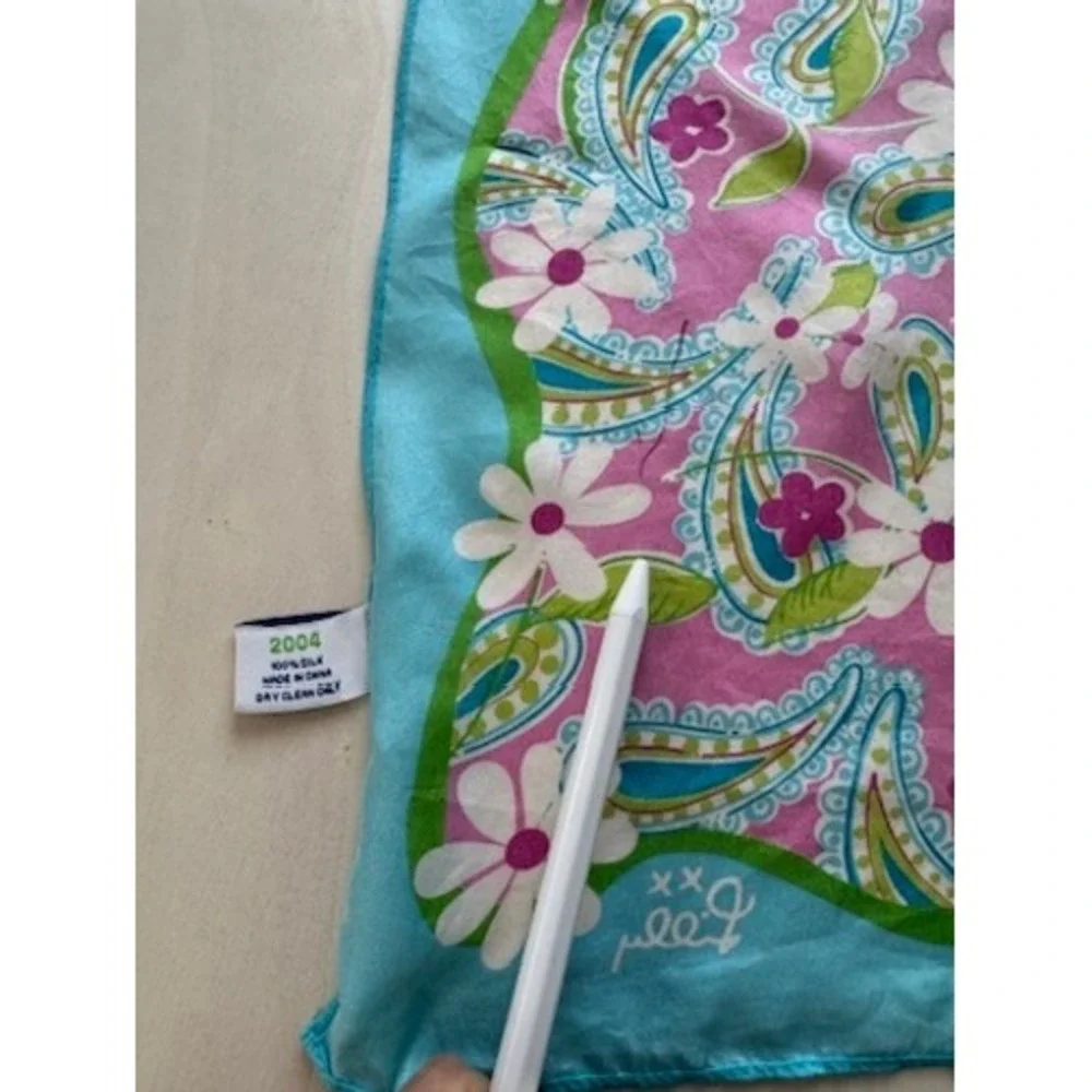 Lilly Pulitzer Ford VTG Silk Scarf Pink Blue Paisley Floral Breast Cancer Wrap